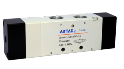 AIRTAC CONTROL VALVE, 4A4 SERIES, DOUBLE SOLENOID&lt;BR&gt;4 WAY 2 POSITION AIR PILOTED, 1/2&quot;NPT, NONE
